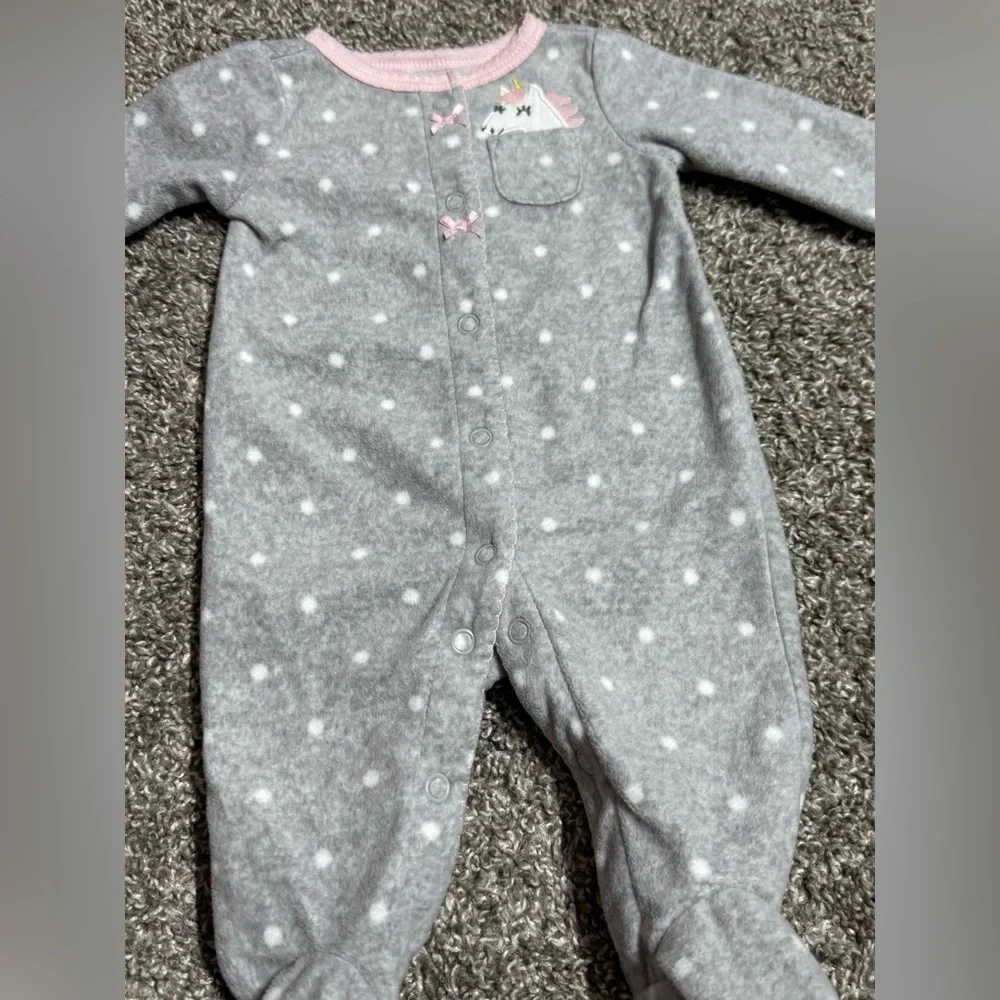 Carter's Baby Girl Polka Dot Unicorn Fleece Footed Pajamas Size Newborn